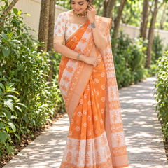 Tangerine Tree Motif Block Chanderi Saree