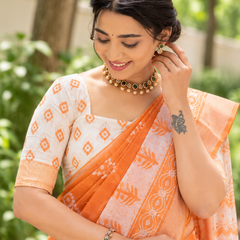 Tangerine Tree Motif Block Chanderi Saree