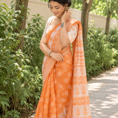 Tangerine Tree Motif Block Chanderi Saree