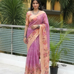 Lilac Orchid Botanical Chanderi Saree