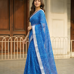 Cobalt Blue Bandhani Ditsy Chanderi Saree