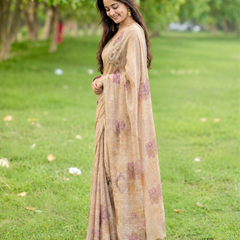 Beige Fawn Abstract Geometric Block Premium Silk Saree