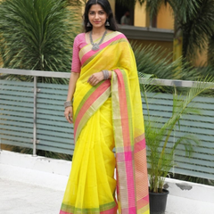Sunlit Lime Candy Stripe Chanderi Saree
