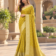 Bright Mustard Gold Bandhani Brocade Premium Silk Saree