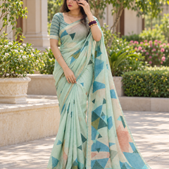 Mint Green Pastel Geometric Prism Premium Silk Saree
