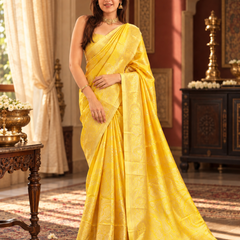 Bright Marigold Brocade Banarasi Silk Saree