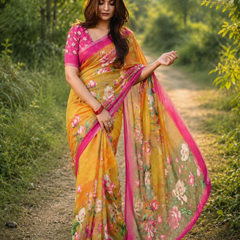 Golden Bloom Chanderi Saree