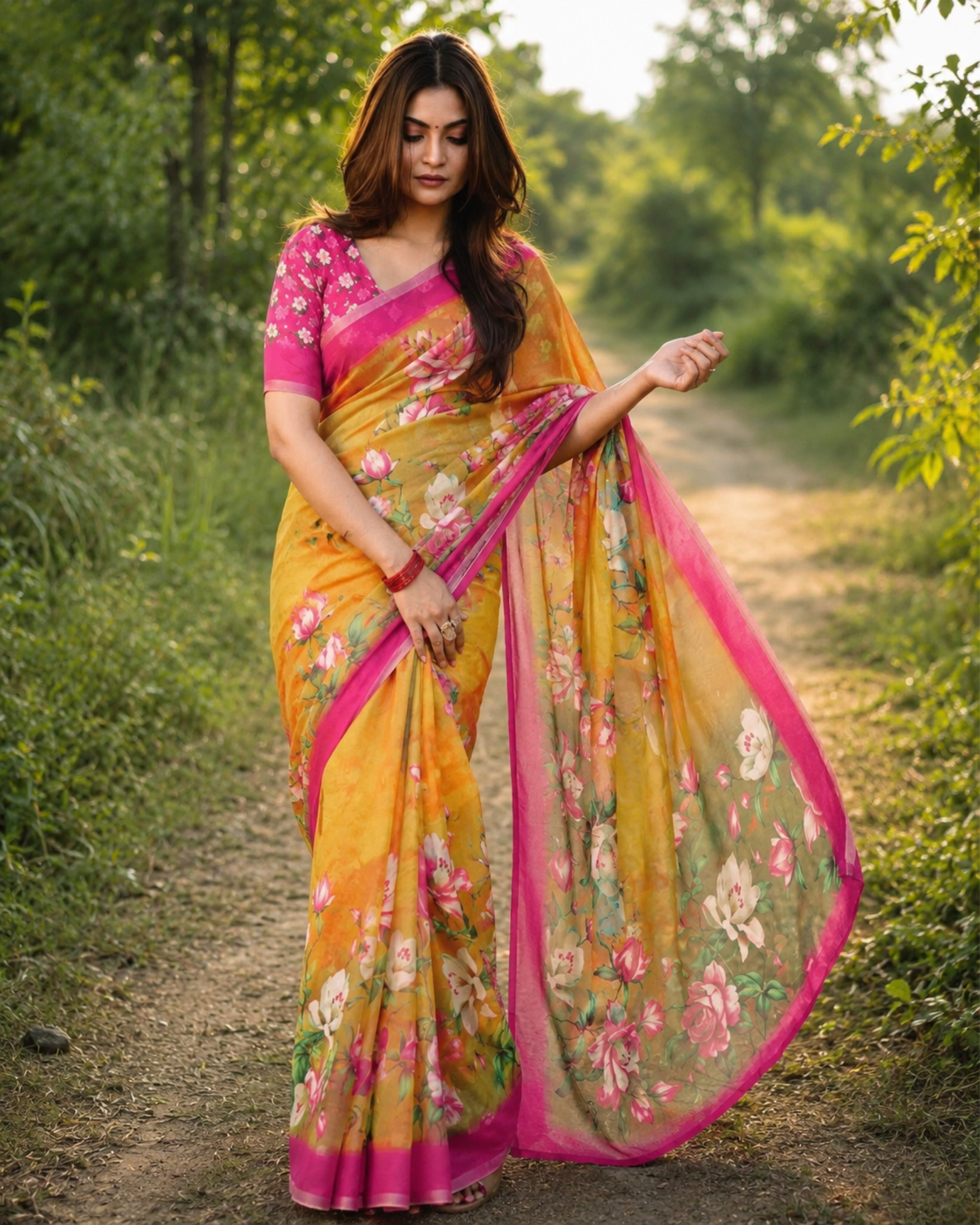 Golden Bloom Chanderi Saree