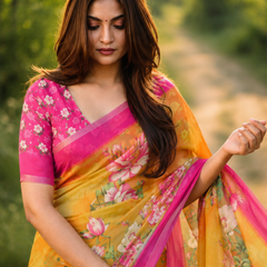 Golden Bloom Chanderi Saree