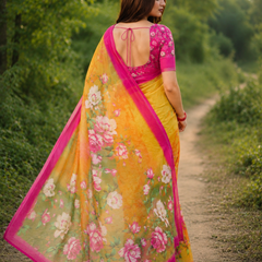 Golden Bloom Chanderi Saree