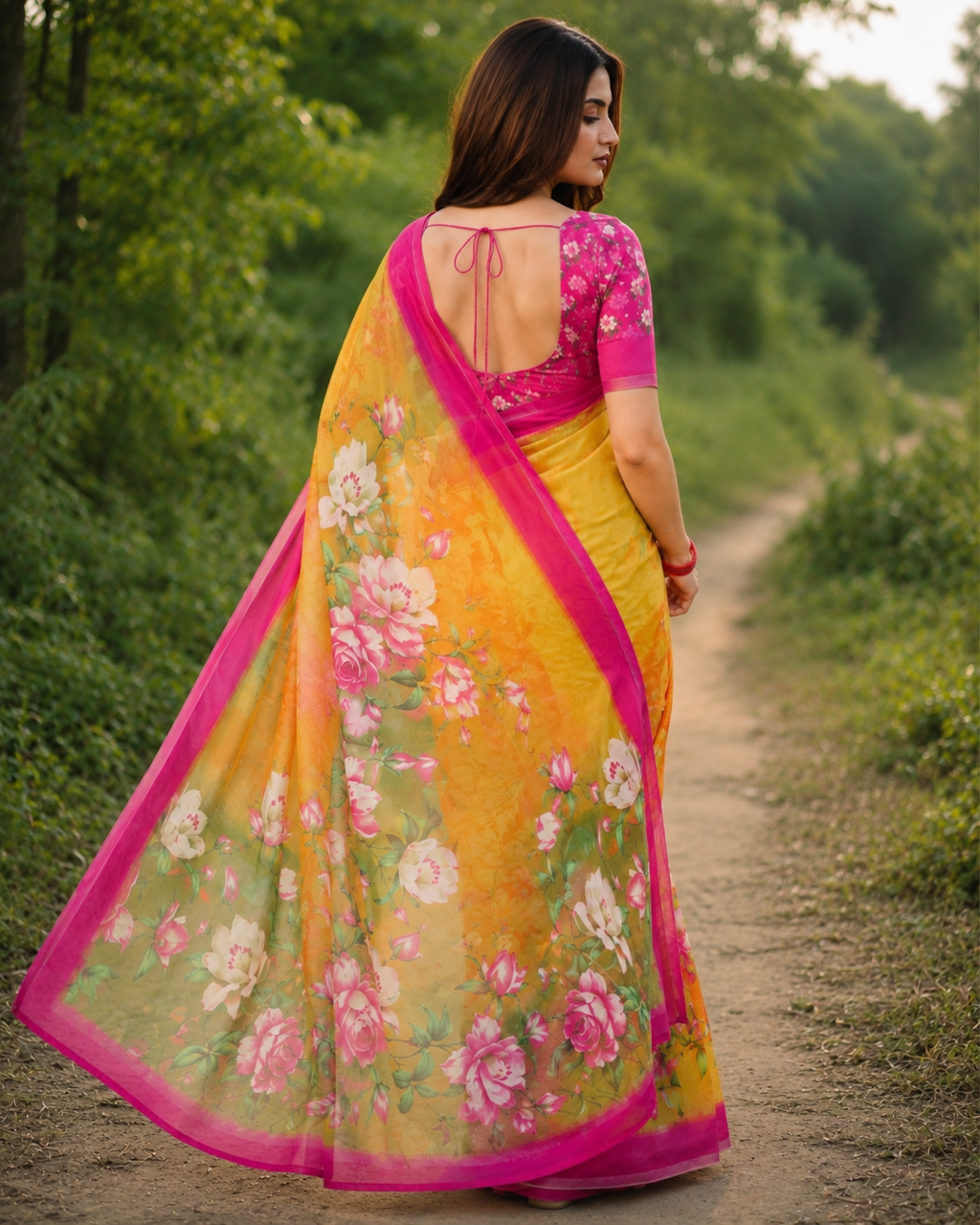 Golden Bloom Chanderi Saree
