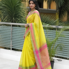 Sunlit Lime Candy Stripe Chanderi Saree