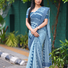 Sky Blue Elephant Motif Chanderi Saree