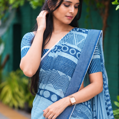 Sky Blue Elephant Motif Chanderi Saree