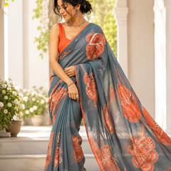 Rust Bloom Georgette Saree