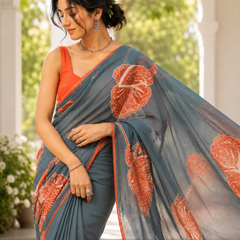 Rust Bloom Georgette Saree
