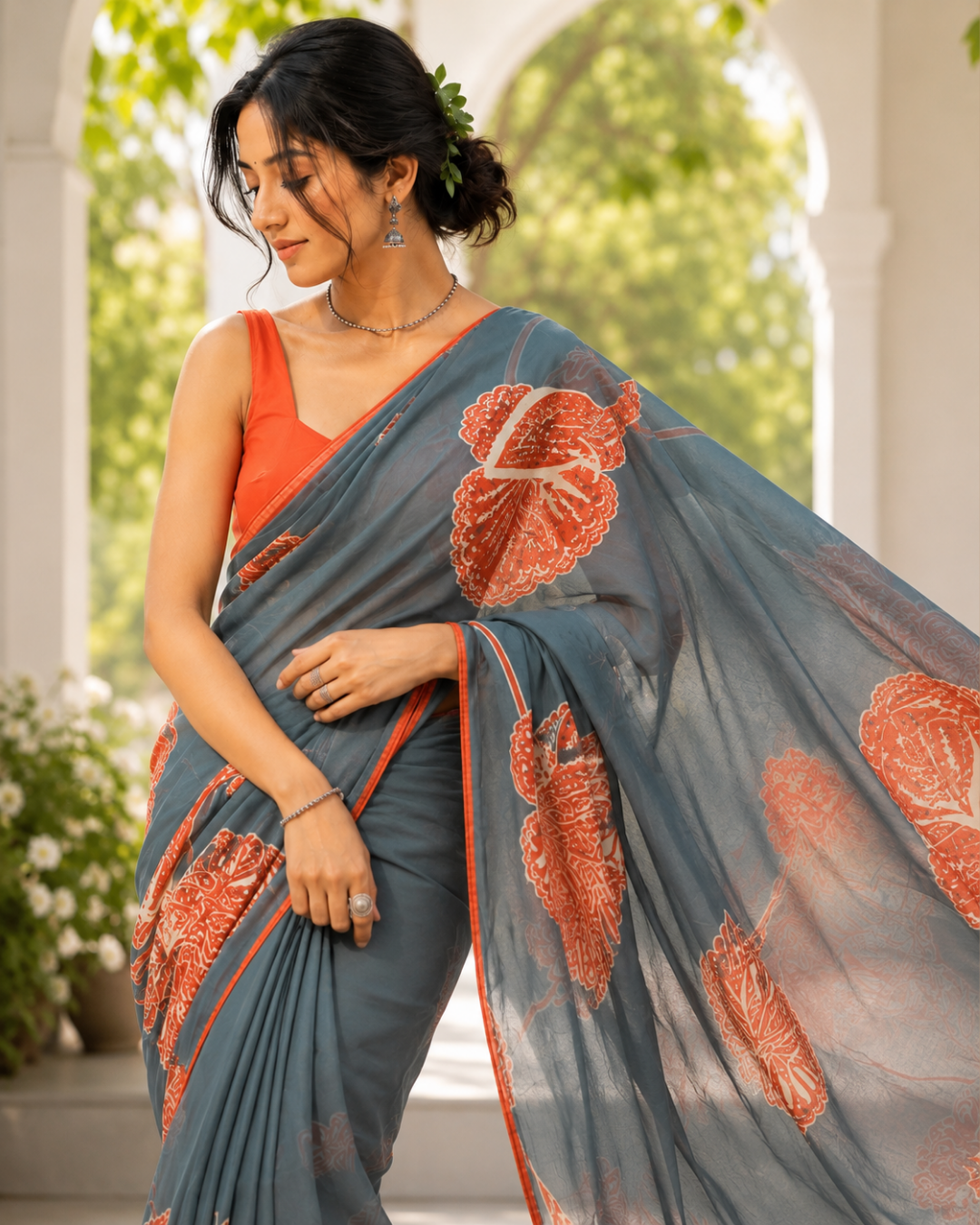 Rust Bloom Georgette Saree
