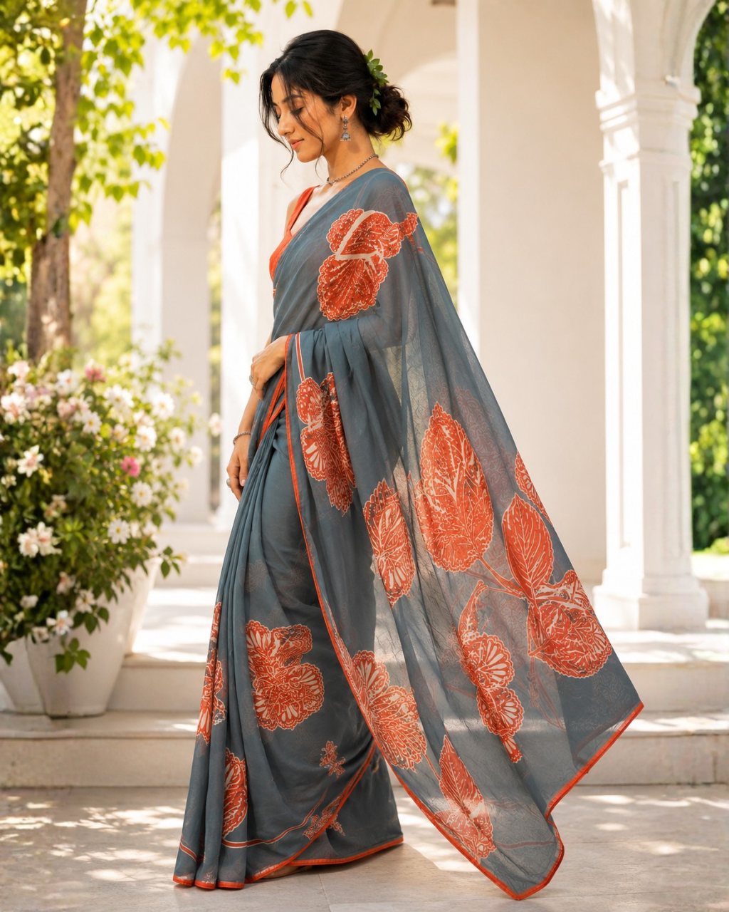 Rust Bloom Georgette Saree