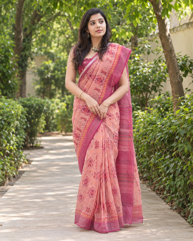 Dusty Rose Patola Diamond Chanderi Saree