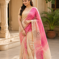 Blush Pink & Ivory Georgette Saree