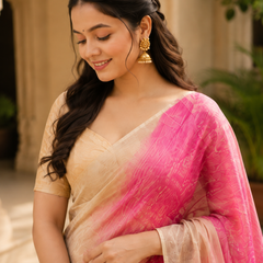 Blush Pink & Ivory Georgette Saree