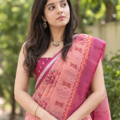Dusty Rose Patola Diamond Chanderi Saree