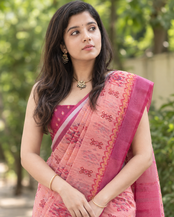 Dusty Rose Patola Diamond Chanderi Saree