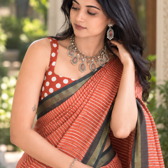Rust Terracotta Linear Stripe Chanderi Saree
