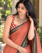 Rust Terracotta Linear Stripe Chanderi Saree
