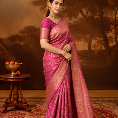 Magenta Pink Geometric Brocade Silk Saree