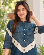 Indigo Bandhani Chevron Kurti Set