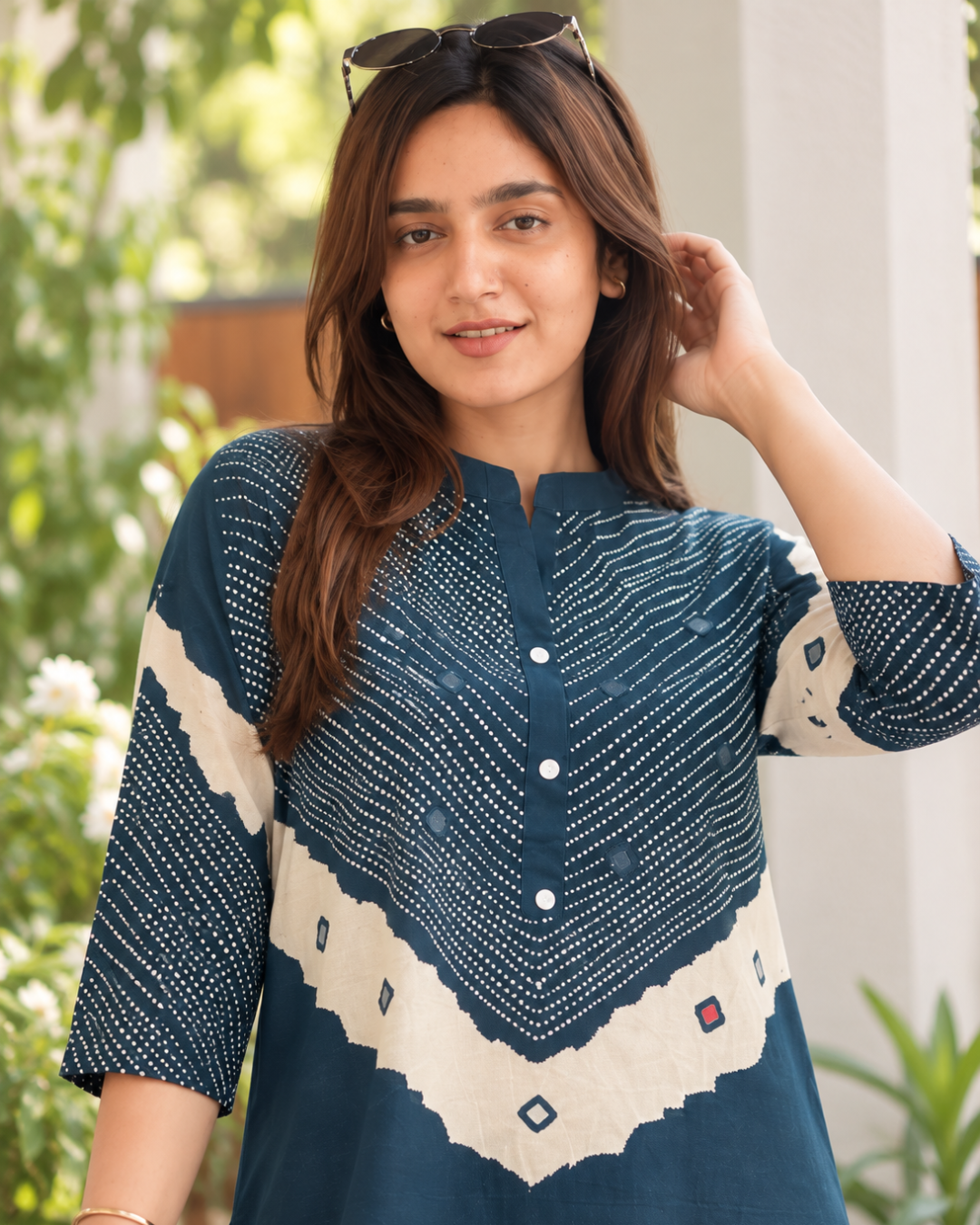 Indigo Bandhani Chevron Kurti Set