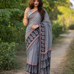 Charcoal Heritage Chanderi Saree