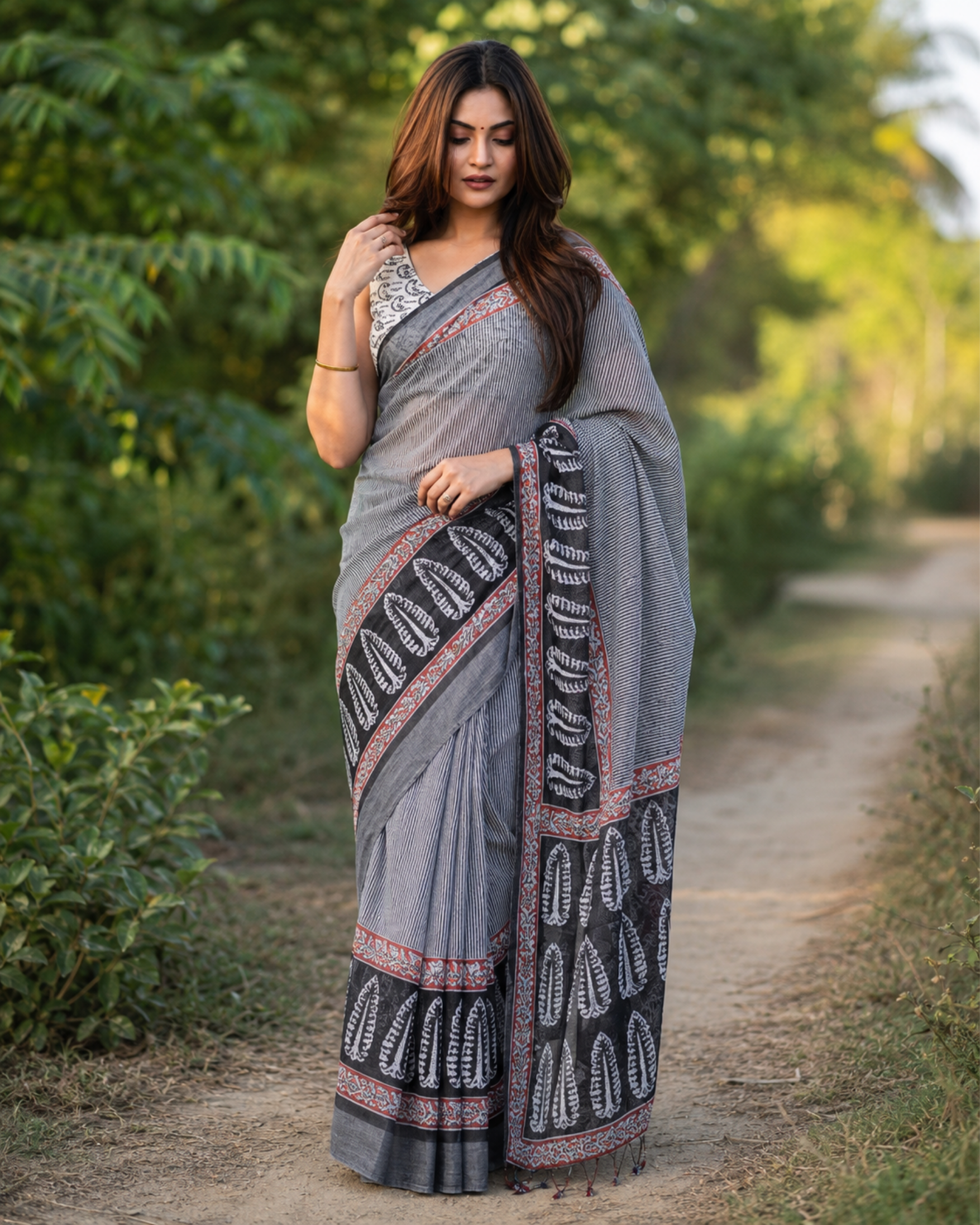 Charcoal Heritage Chanderi Saree