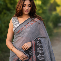 Charcoal Heritage Chanderi Saree