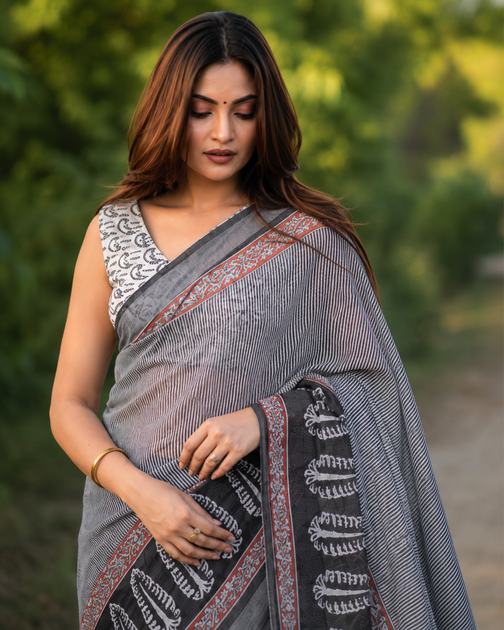 Charcoal Heritage Chanderi Saree