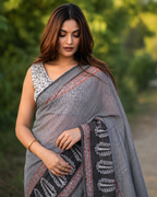 Charcoal Heritage Chanderi Saree