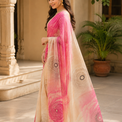 Blush Pink & Ivory Georgette Saree