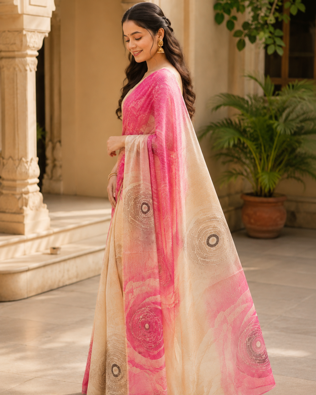 Blush Pink & Ivory Georgette Saree