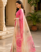 Blush Pink & Ivory Georgette Saree