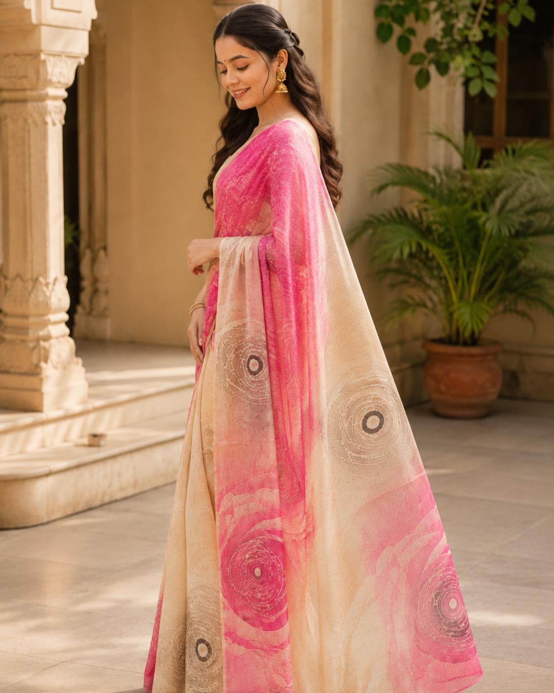 Blush Pink & Ivory Georgette Saree