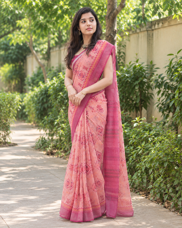 Dusty Rose Patola Diamond Chanderi Saree