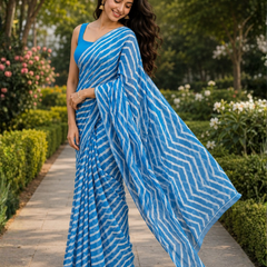 Azure Blue Chevron Georgette Saree