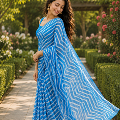 Azure Blue Chevron Georgette Saree