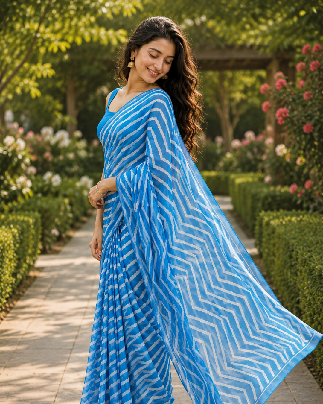 Azure Blue Chevron Georgette Saree