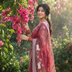 Dusty Rose Garden Sketch Chanderi Saree