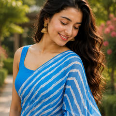 Azure Blue Chevron Georgette Saree