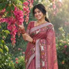Dusty Rose Garden Sketch Chanderi Saree