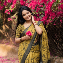 Mustard Botanical Branch Chanderi Saree