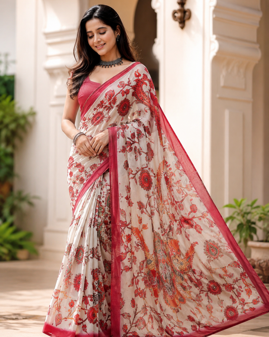 Rosewood Floral Georgette Saree